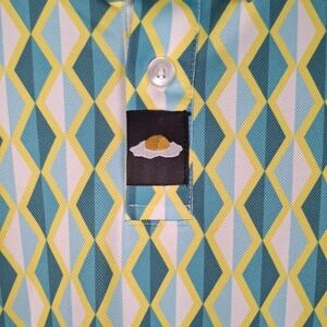 Breakfast Ball Golf Polo Men's Size XL Shirt Blue‎ Argyle Short Sleeve Stretch